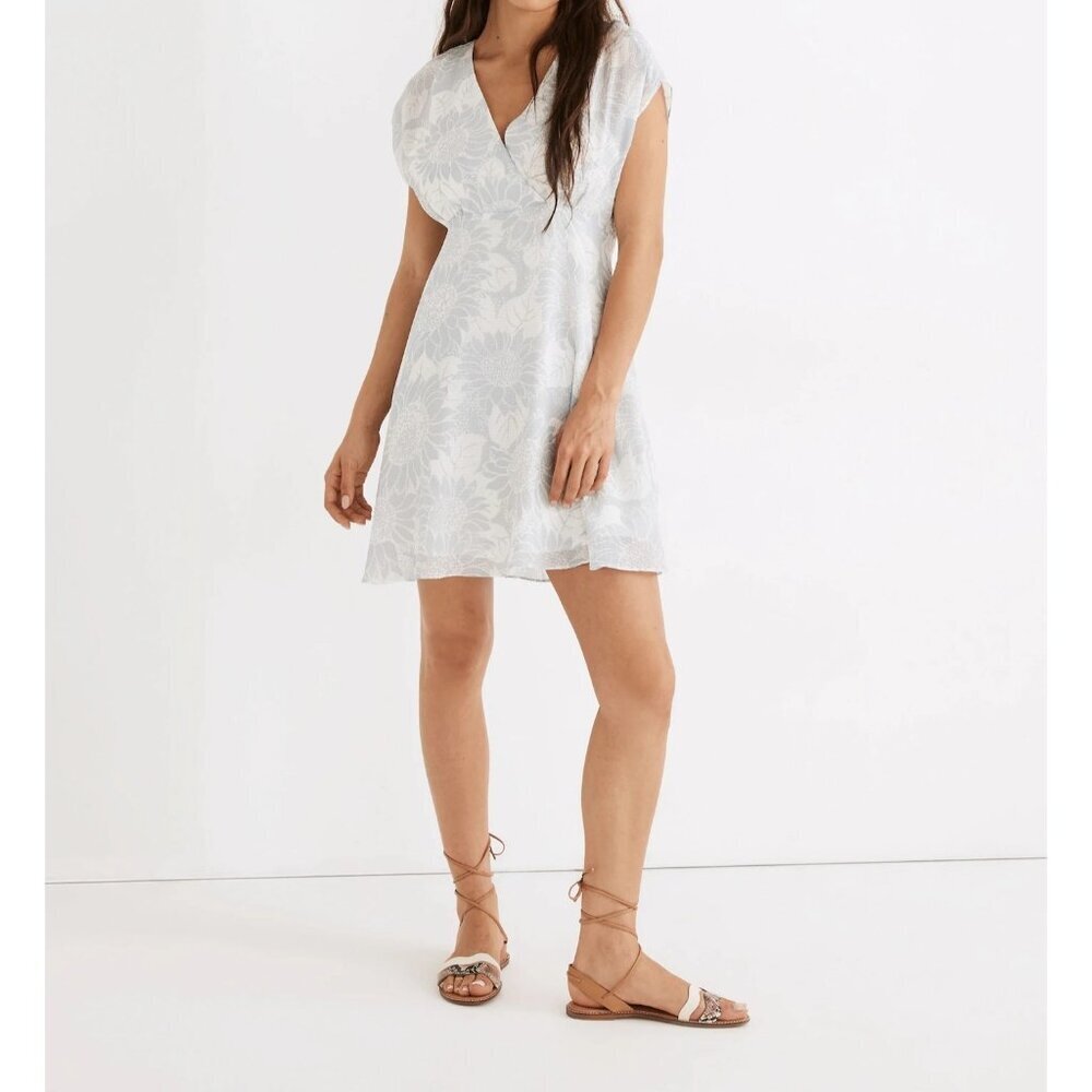 Madewell Silk Crossover Mini Dress‎ Sleeves Sunflower Season Women Plus Size 14